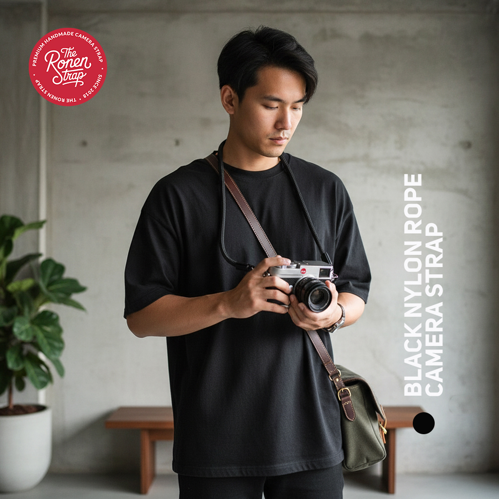 Black handmade Nylon Rope Camera Strap for Neck & Shoulder - Image 4