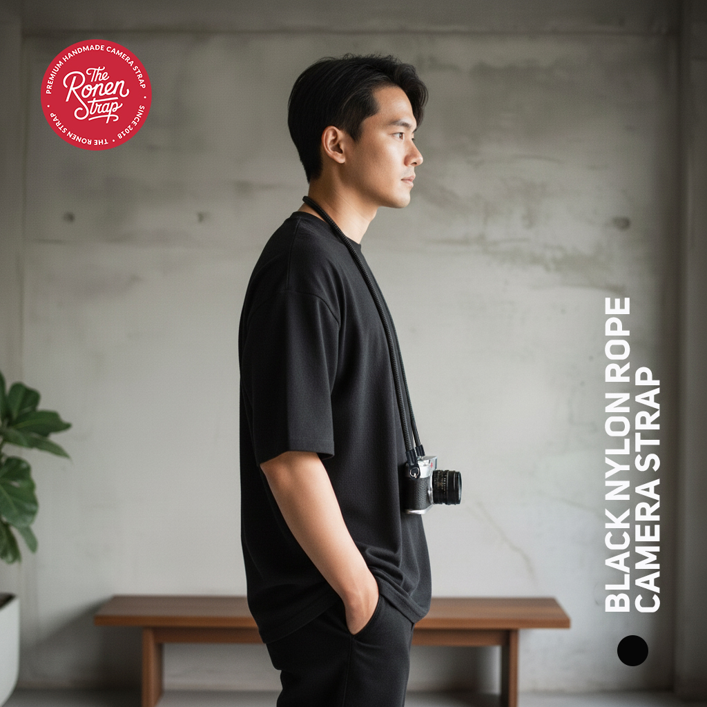 Black handmade Nylon Rope Camera Strap for Neck & Shoulder - Image 8