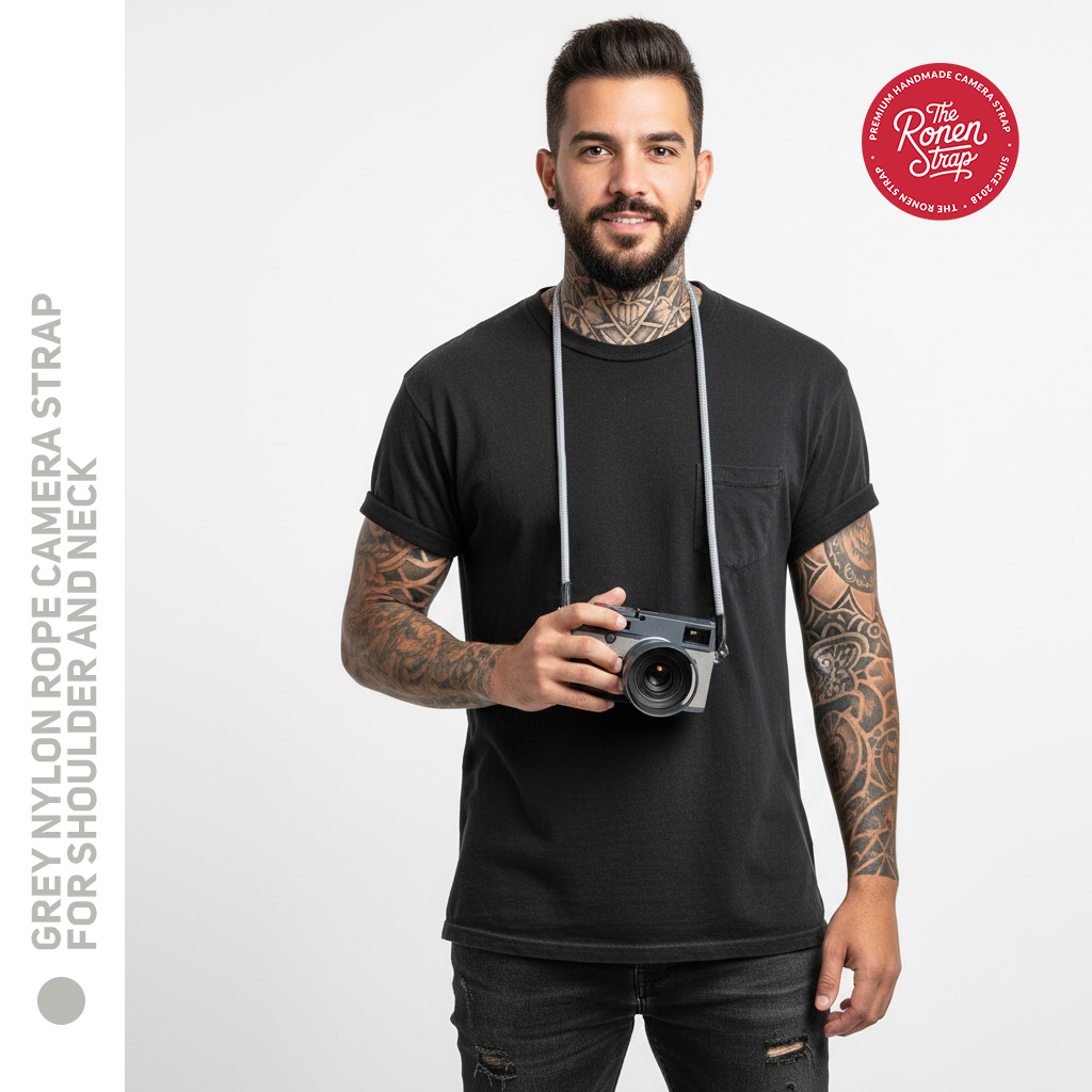 The Ronen Strap grey nylon rope grey camera strap