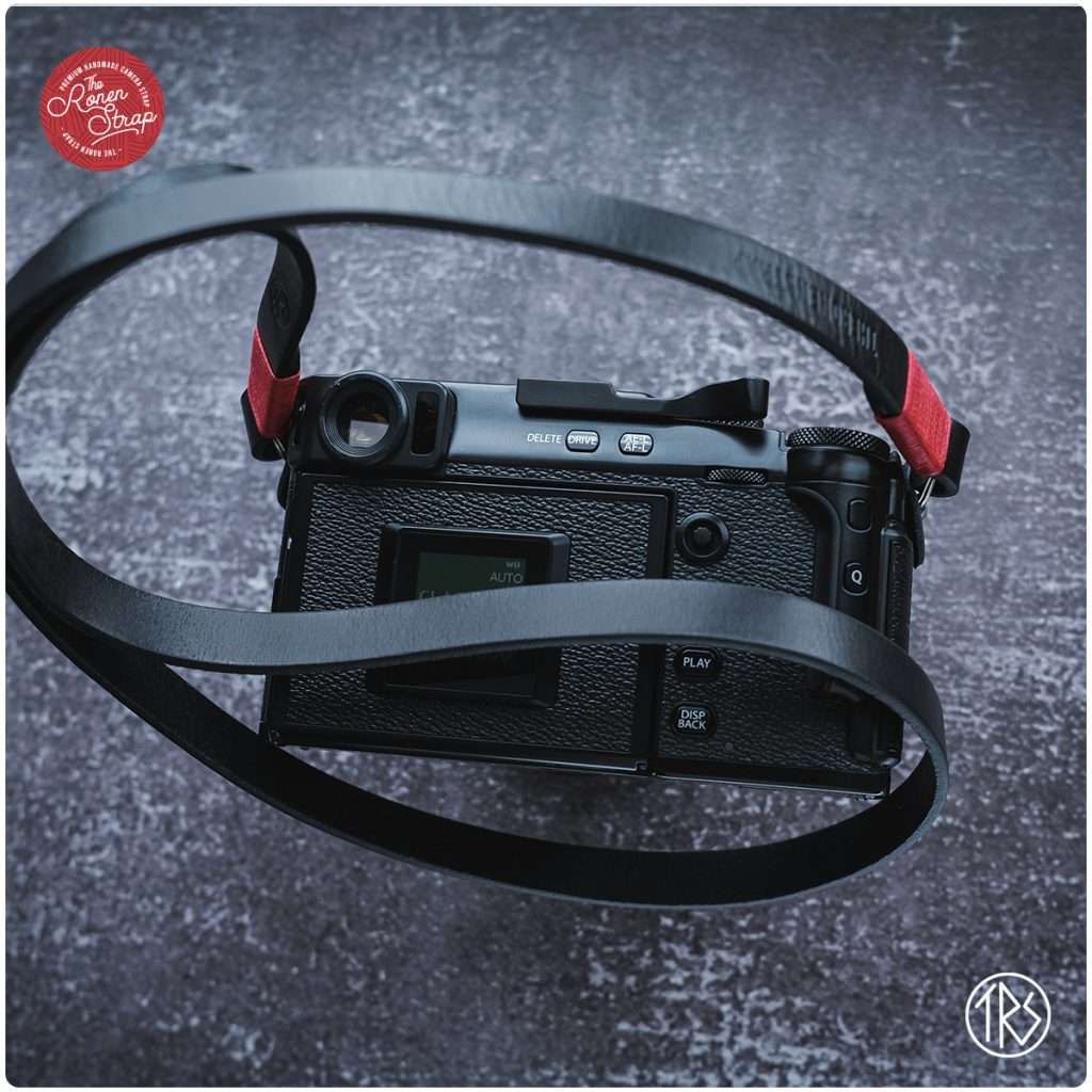 Thread Camera Strap Leather camera strap for neck and shoulder - Black with Red thread