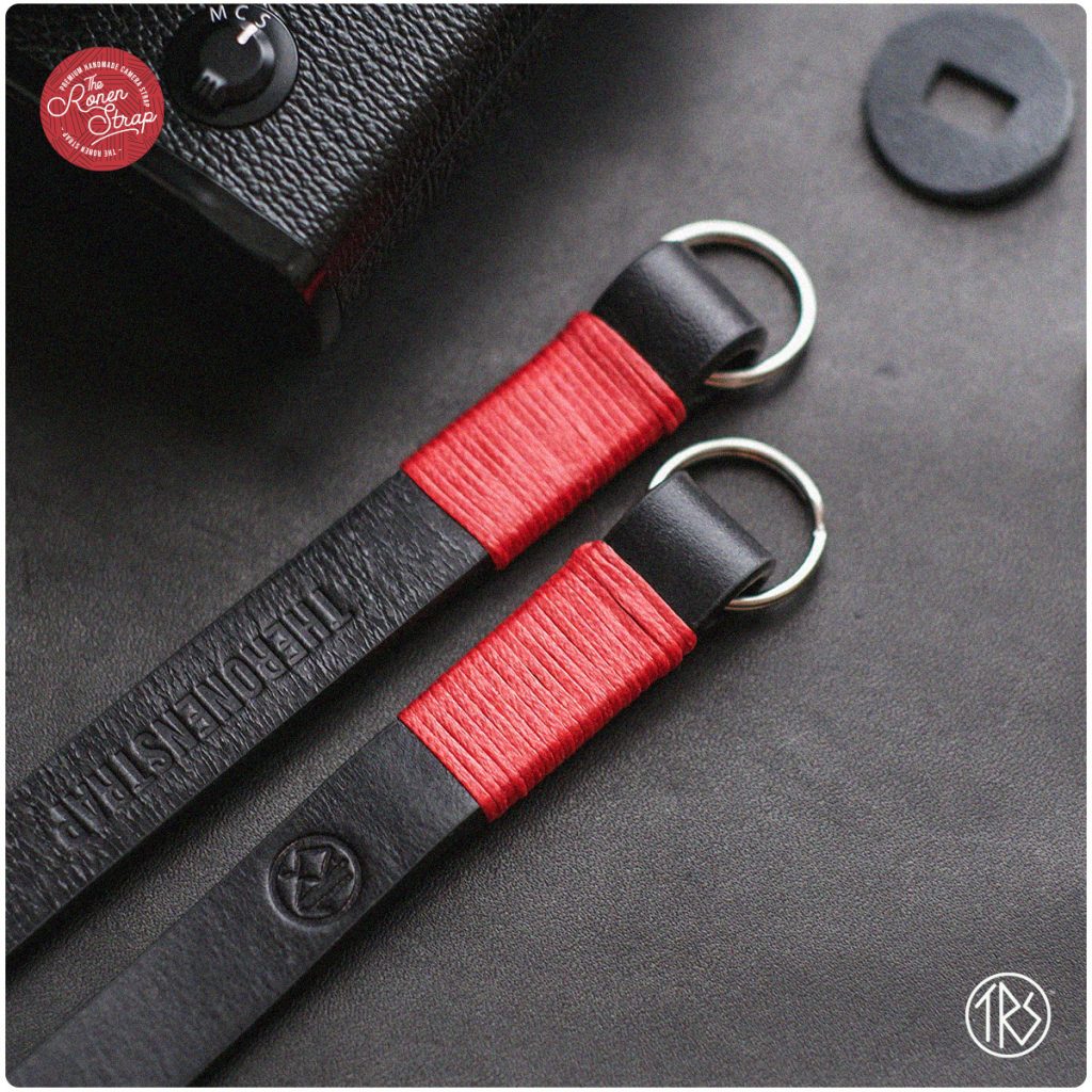Thread Camera Strap Leather camera strap for neck and shoulder - Black with Red thread
