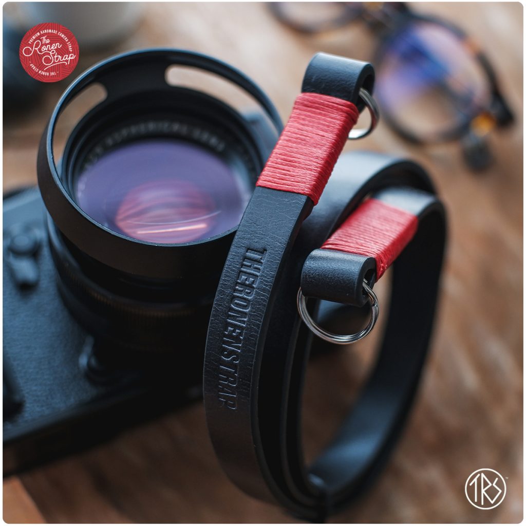 Thread Camera Strap Leather camera strap for neck and shoulder - Black with Red thread