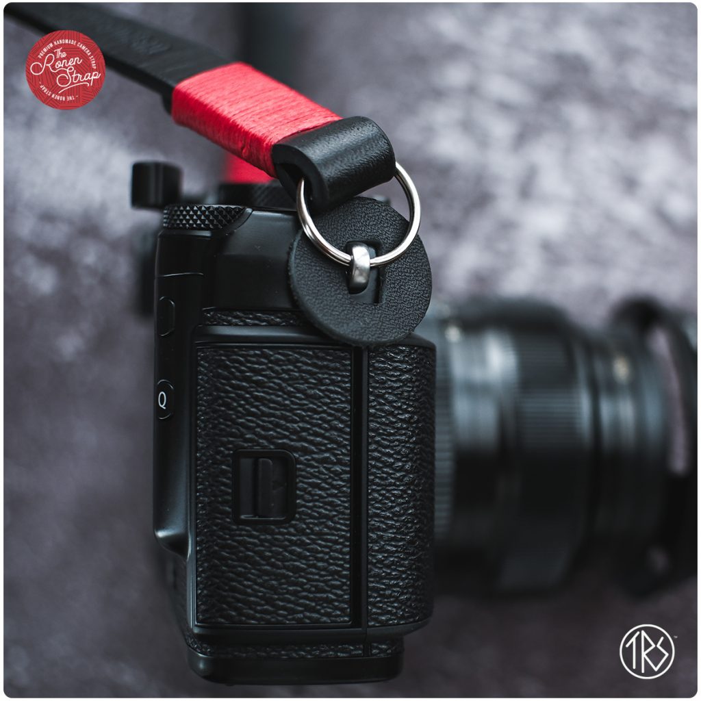 Thread Camera Strap Leather camera strap for neck and shoulder - Black with Red thread