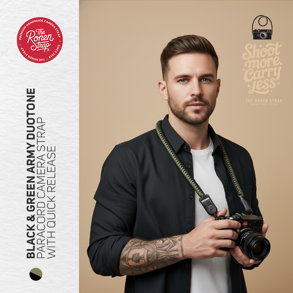 TRS duotone black & green army camera strap