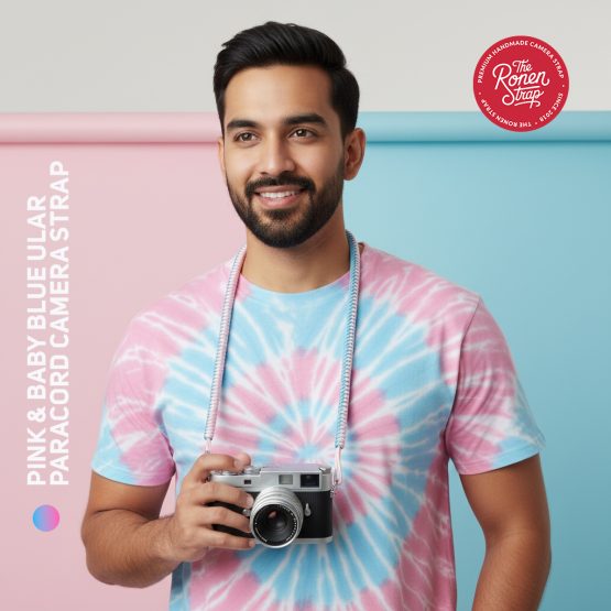 PINK & BABY BLUE ULAR HANDMADE PARACORD CAMERA STRAP FOR NECK & SHOULDER - Image 2