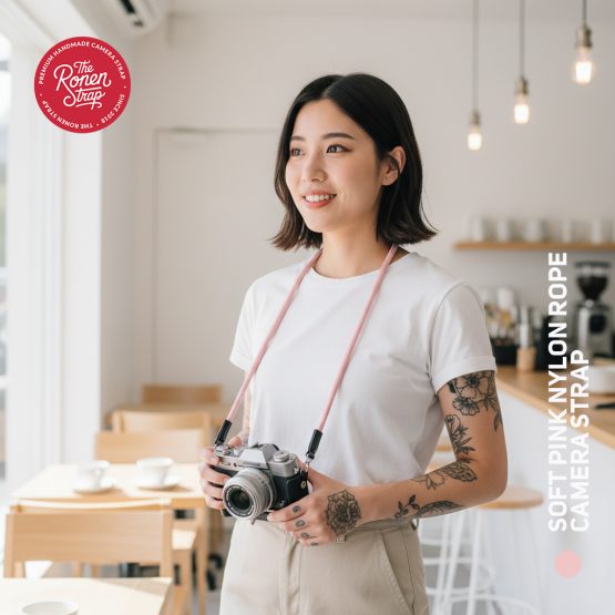 SOFT PINK NYLON ROPE CAMERA STRAP FOR SHOULDER NECK, LANYARD FOR MIRRORLESS FUJIFILM LEICA SONY NIKON CANON - Image 2