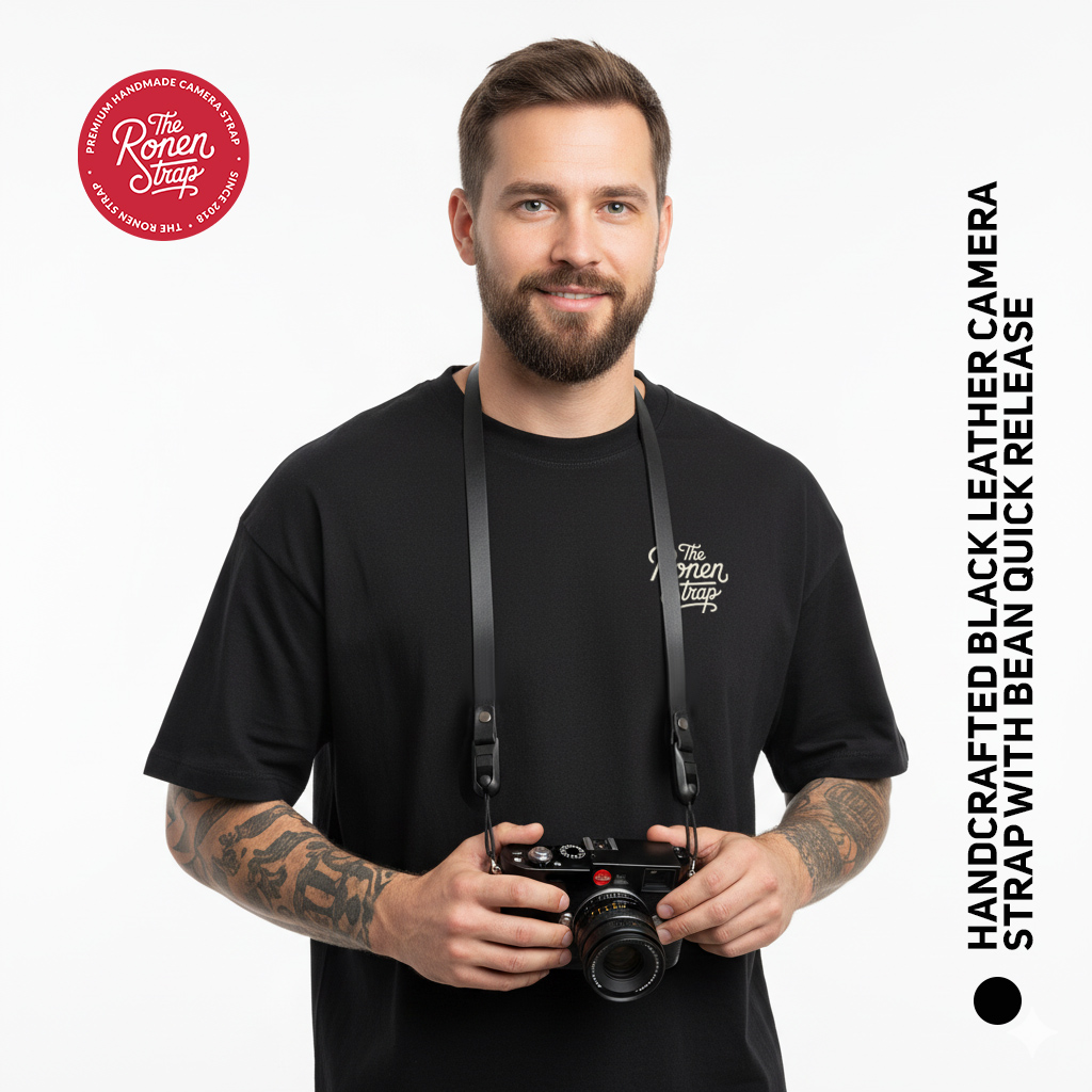 The Ronen Strap charcoal black leather with bean quick release