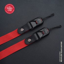 Zephyr Series - Red Nylon Webbing & Black Leather camera strap with Peak Design quick release