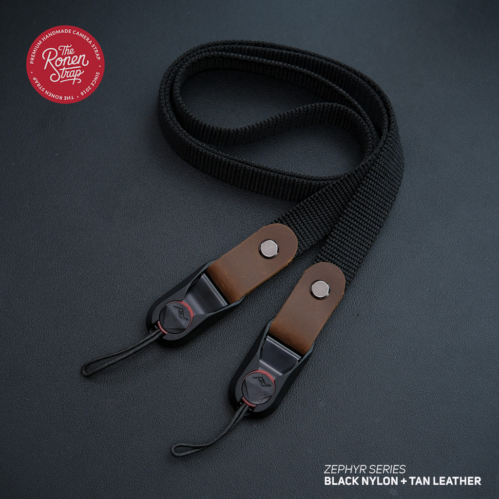 TRS Zephyr series black nylon webbing with tan leather