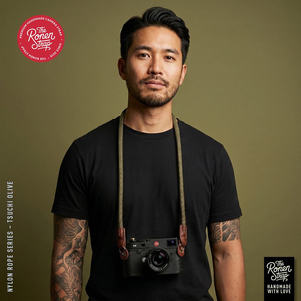 The Ronen Strap Tsuchi Olive Nylon Rope Camera