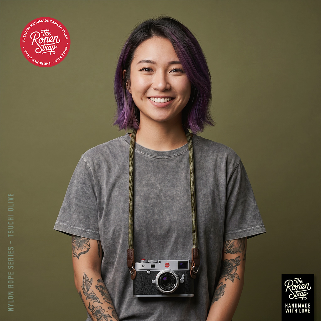 The Ronen Strap Tsuchi Olive Nylon Rope Camera