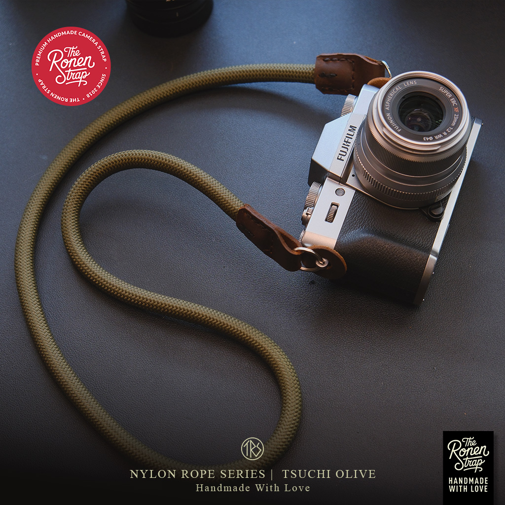 The Ronen Strap Tsuchi Olive Nylon Rope Camera