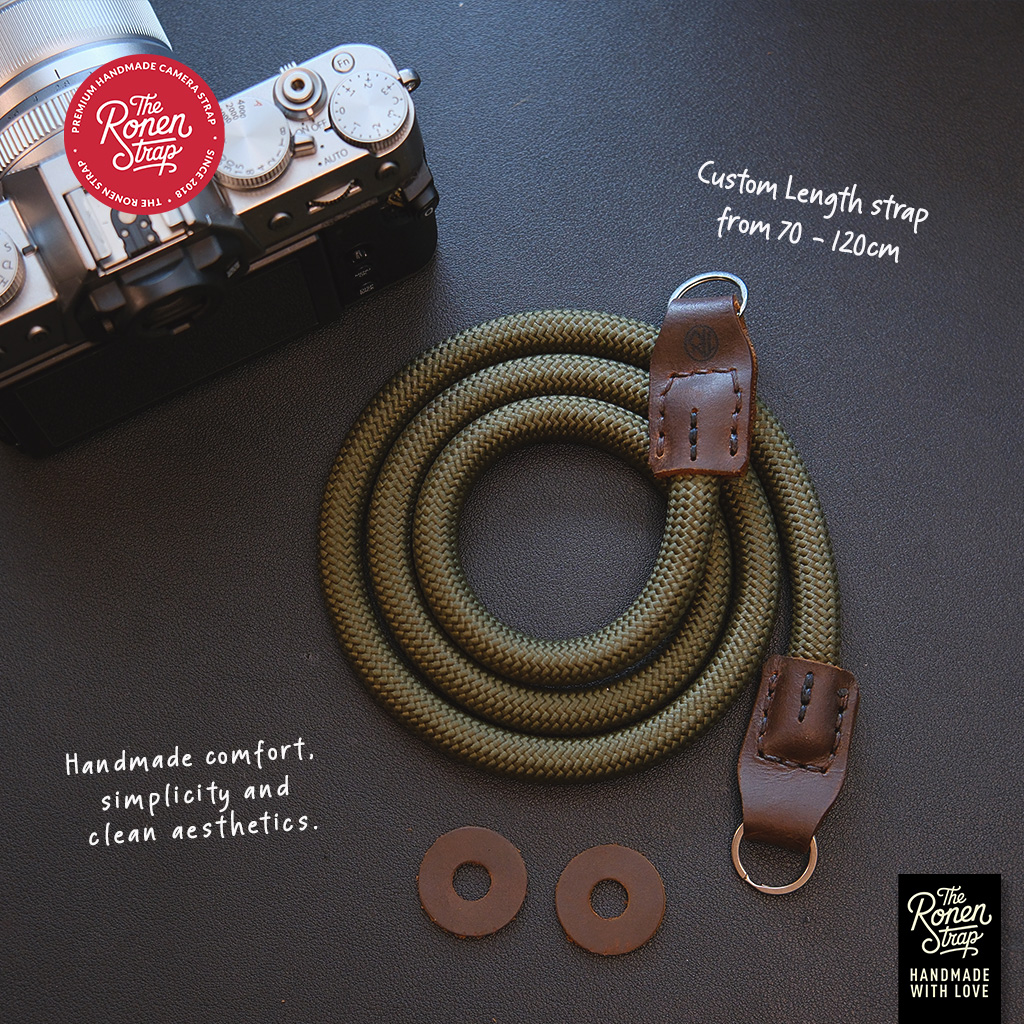 The Ronen Strap Tsuchi Olive Nylon Rope Camera