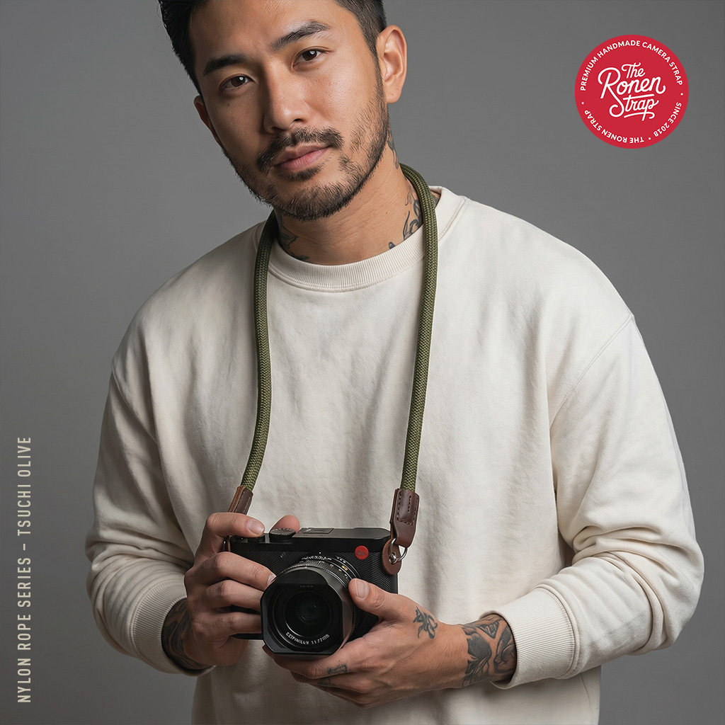 The Ronen Strap Tsuchi Olive Nylon Rope Camera