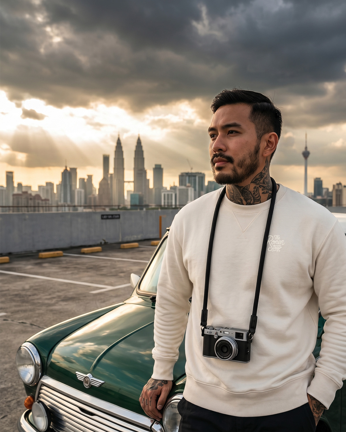 Camera fitted with a handcrafted camera strap